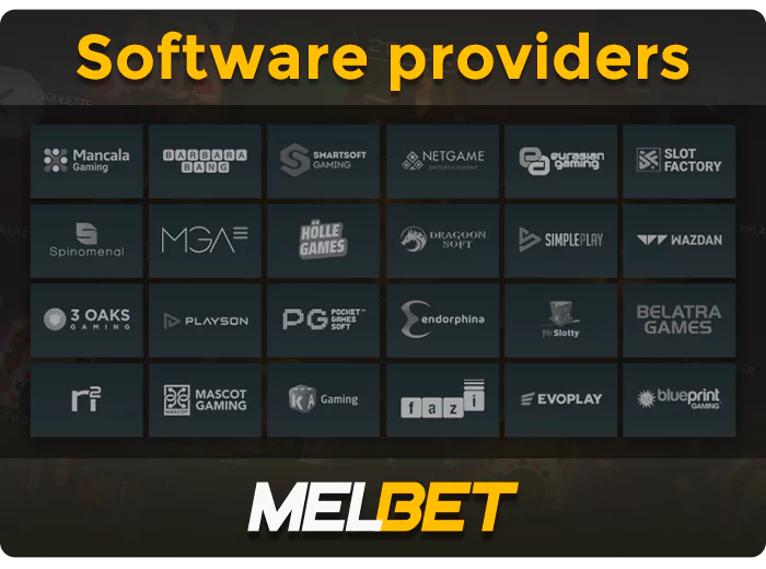 Full list of software providers in MelBet casino section - NetEnt, Playson, KA Gaming, Pragmatic Play and other