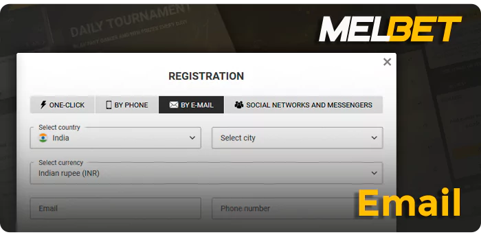 MelBet पर ईमेल द्वारा साइन अप करना - चरण दर चरण निर्देश