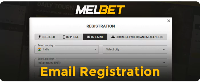 Registration of an account via email on the MelBet bookmaker website 