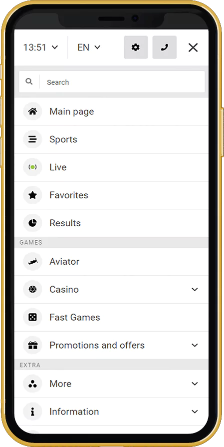 Melbet app navigation menu screenshot