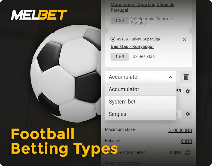 Main types of football bets at Melbet