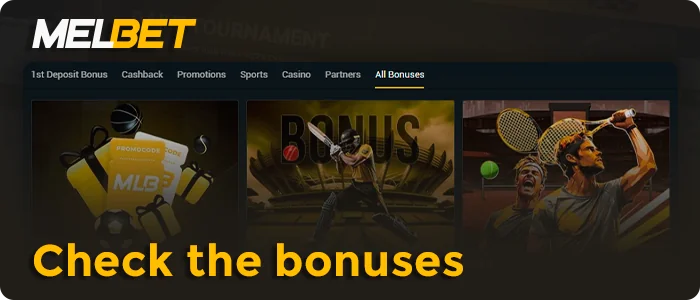 Check current bonuses for betting on MelBet