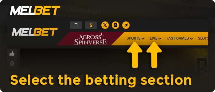 Selecting a betting section at MelBet