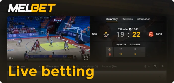 Live betting with broadcasts on MelBet website