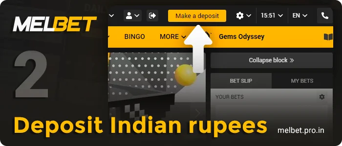 Make a deposit at Melbet online casino
