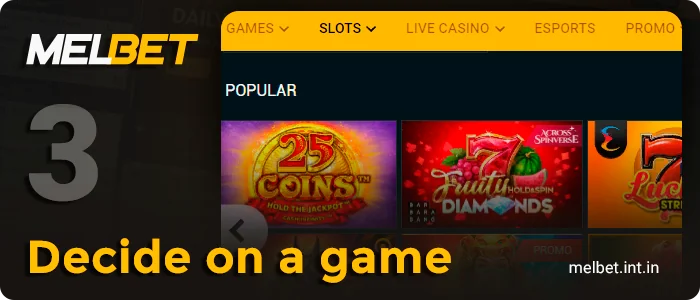 Choose a casino game at Melbet