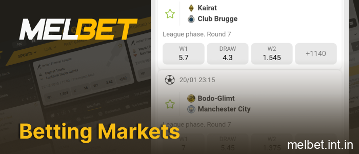 Wide range of betting markets on Melbet India