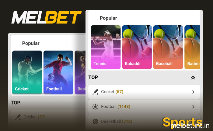 Popular sports available for betting on Melbet India mobile platform