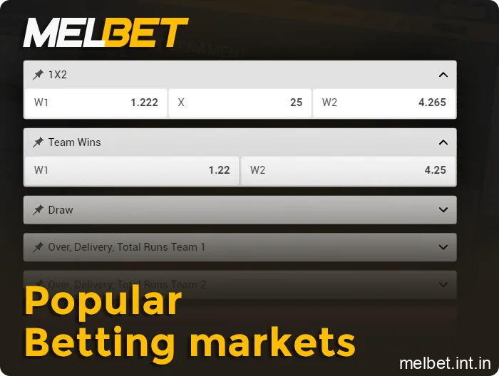 Popular sports betting markets available on Melbet India sportsbook