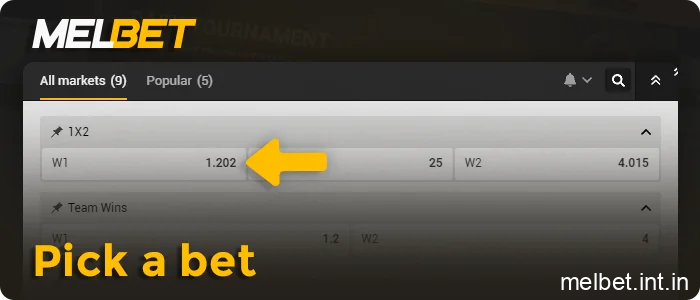 Add the event to your betting slip, step 10