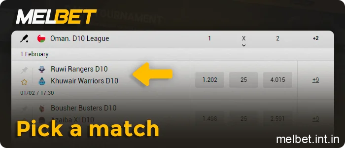 Select a specific match, step 8