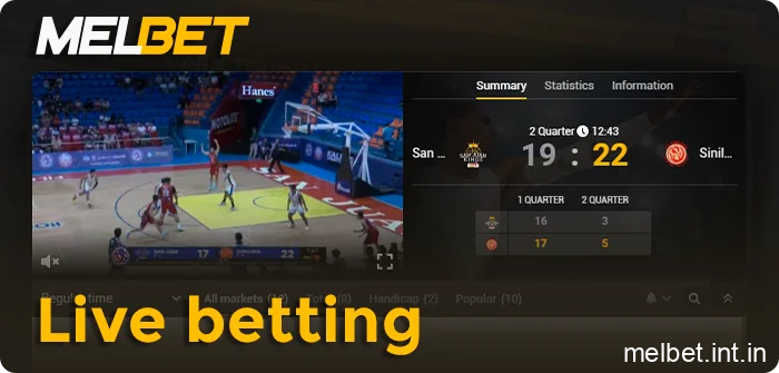 Live betting feature on Melbet with real-time sports wagering