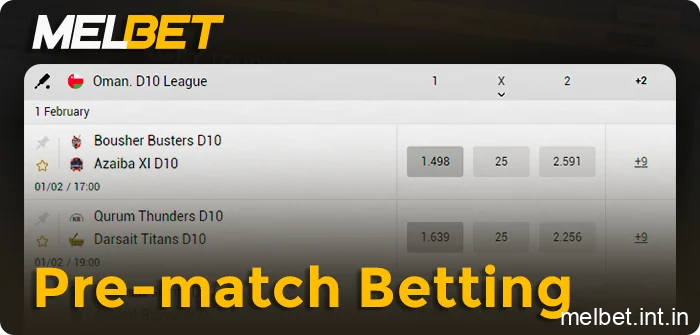 Pre-match betting options on Melbet sports betting platform