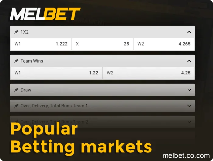 Popular sports betting markets available on Melbet India sportsbook