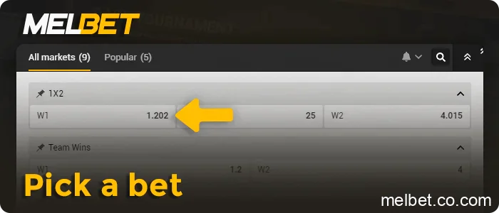 Add the event to your betting slip, step 10