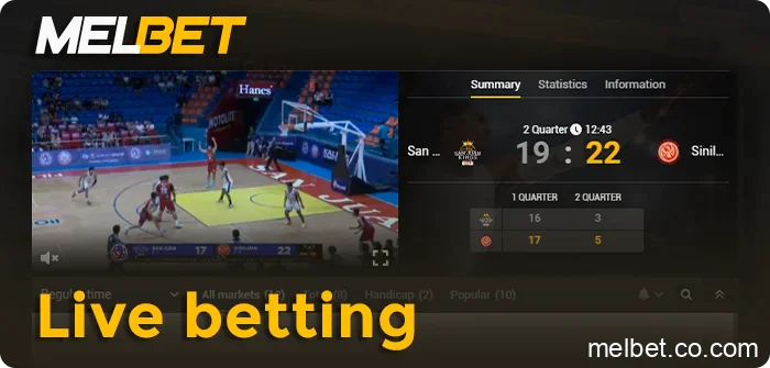 Live betting feature on Melbet with real-time sports wagering