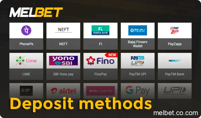 Melbet India deposit methods including UPI, PhonePe, Paytm, and cryptocurrencies