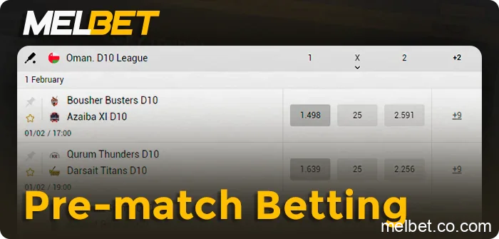 Pre-match betting options on Melbet sports betting platform